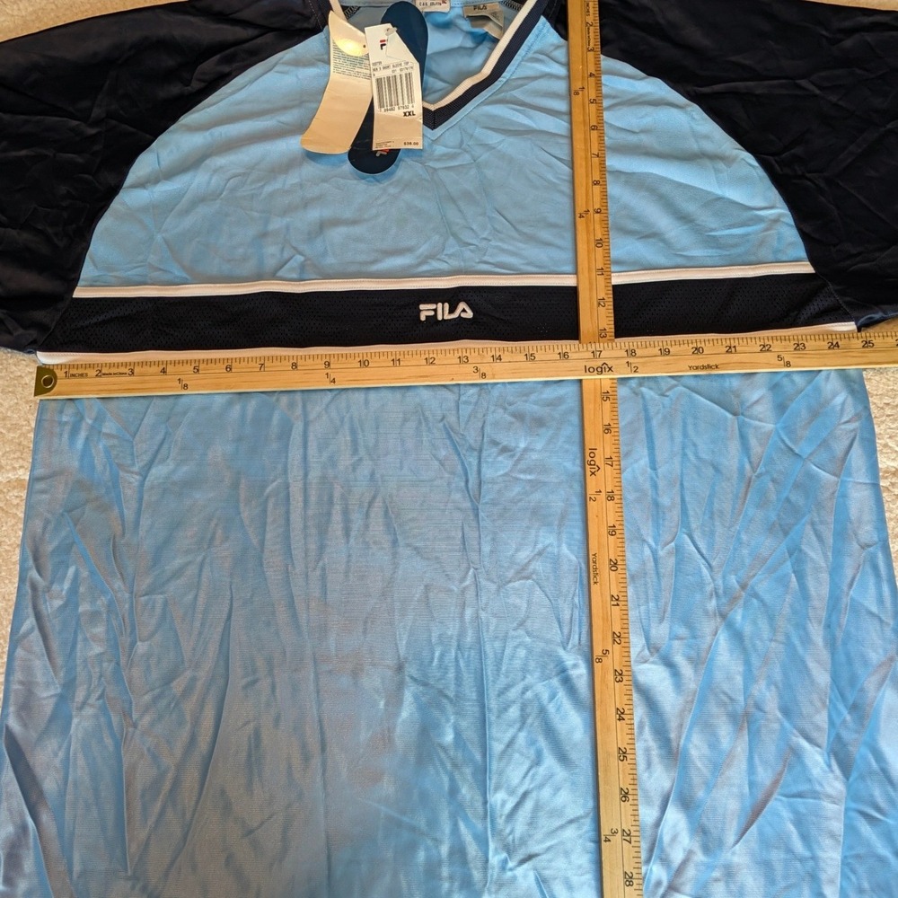 Fila Short Sleeve Top Mens XXL Blue New Colorblock V-Neck Mesh Embroidered Logo